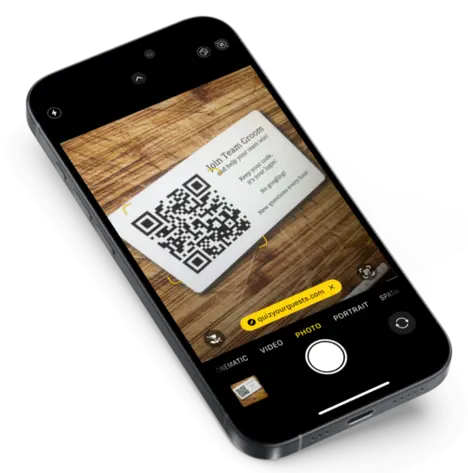 A screenshot of the app with various buttons showing the score of 'team bride' and 'team groom'